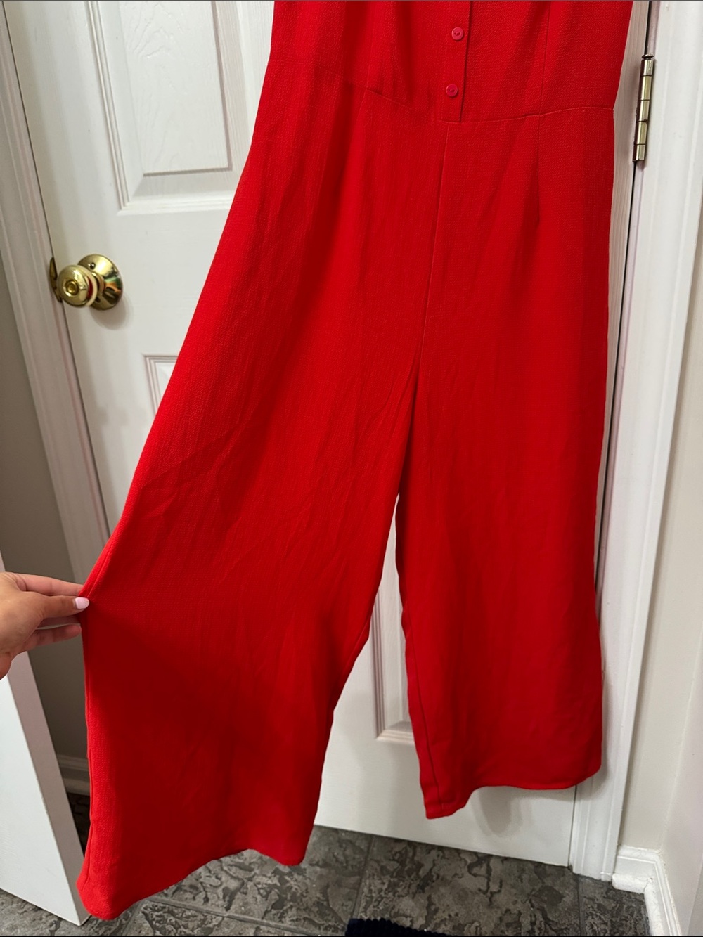 Divided Red Ruffle Strap Jumpsuit - Picture 2 of 8